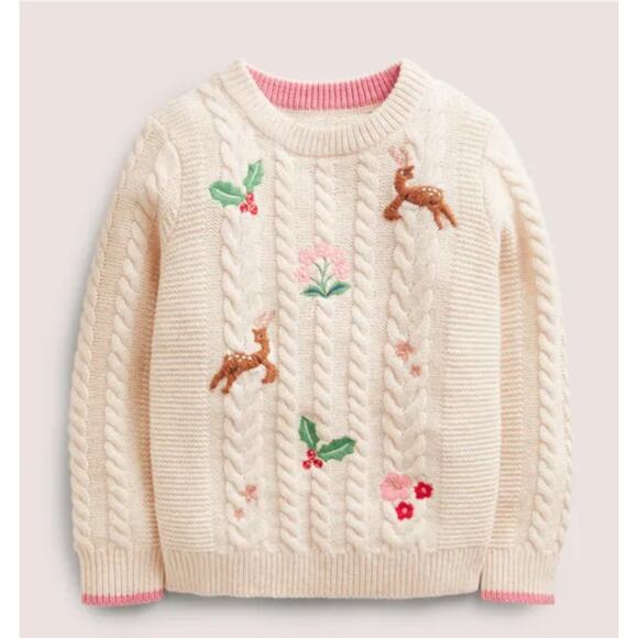 Mini Boden Other - Mini Boden Embroidered Cable Knit Sweater, Girls 9-10 Christmas Holiday Cotton